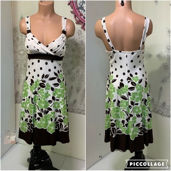 Trixxi Floral Faux Wrap Empire Dress sz S Womens Midi Tulle Underlay Polka Dot - Picture 1 of 5
